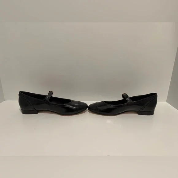 J. Crew Wing Tip Mary Jane Ballet Flats Black Spazzolato Leather size 9 CH271 - Picture 8 of 9